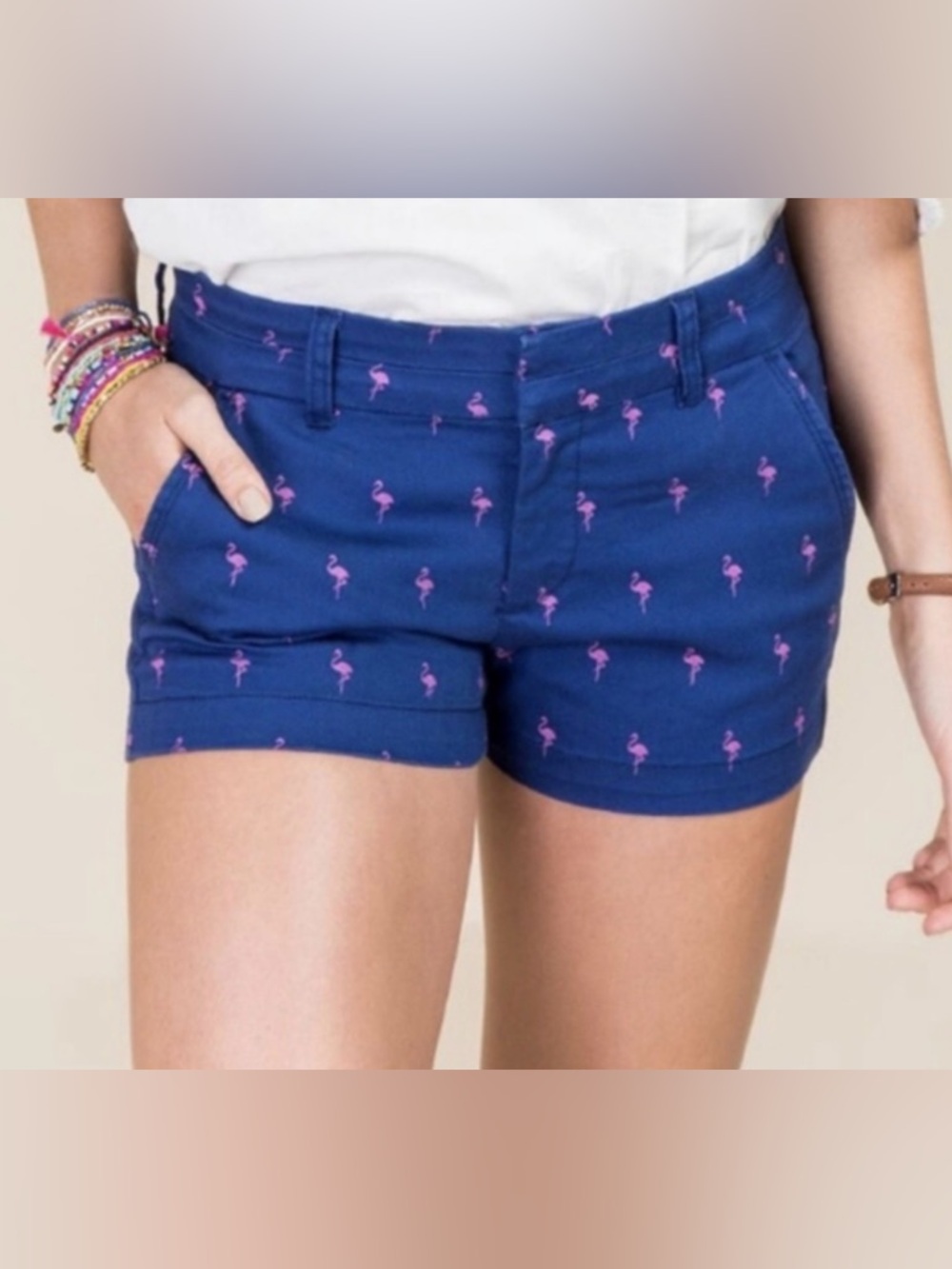 Navy Blue Pink Flamingo Shorts Chinos Francesca's Harper Size Small 6